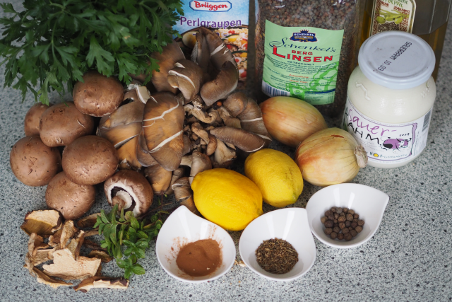 Lauwarmer Linsensalat mit Pilzen (1)