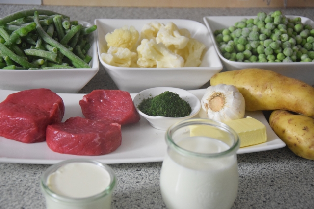 Fisolen, Erbsen, Karfiol, Kipfler (1)