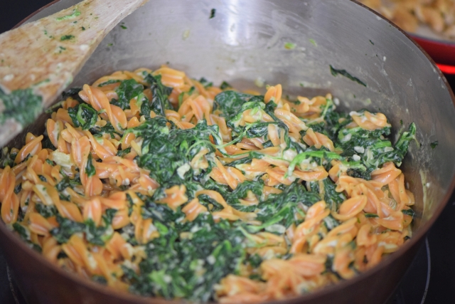 Linsennudeln mit Spinat und Blauschimmelkäse (2)