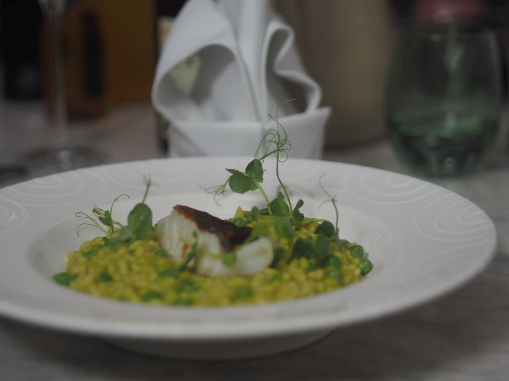 Winterkabeljau (Skrei) auf Erbsen-Risotto