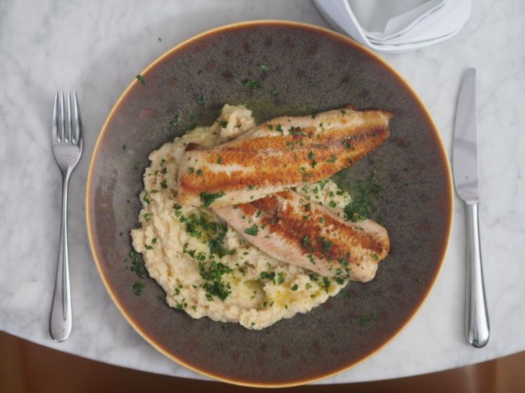 Welsfilet auf Karfiol-Bohnen-Püree